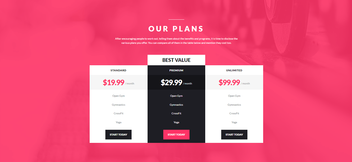 Workout Page Template Display Price Box