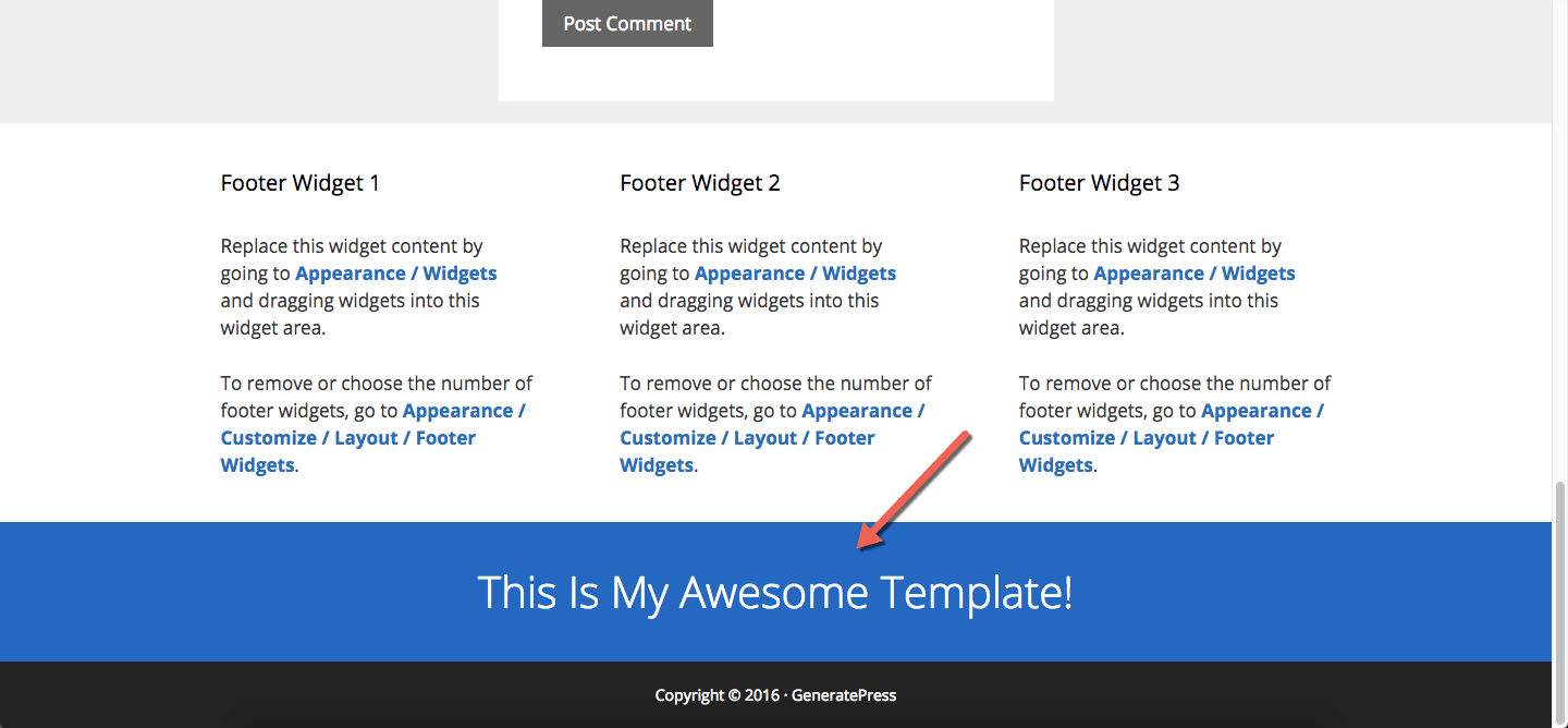 Generatepress Theme Template Above Footer
