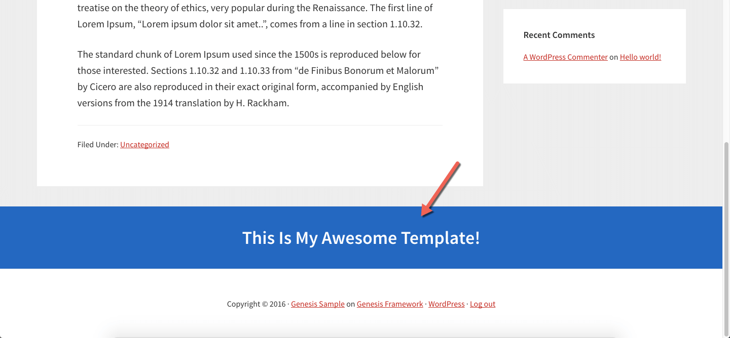 Genesis Theme Template Above Footer
