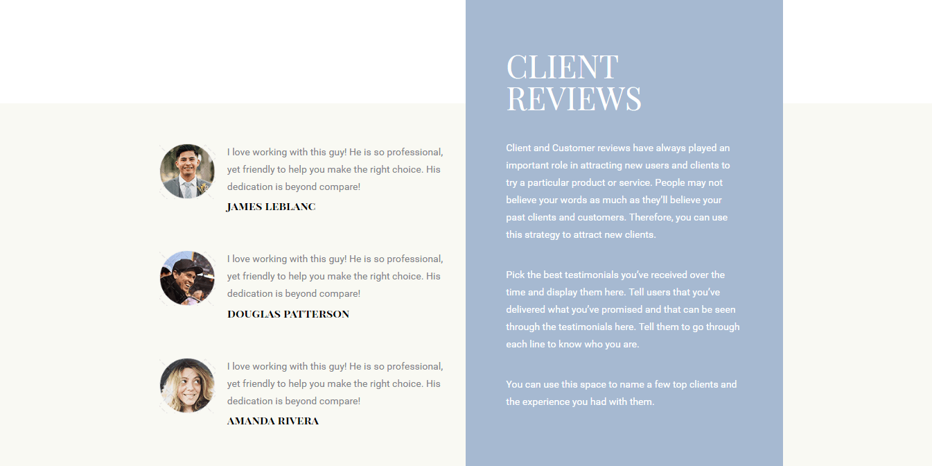 Personal Profile Client Reviews
