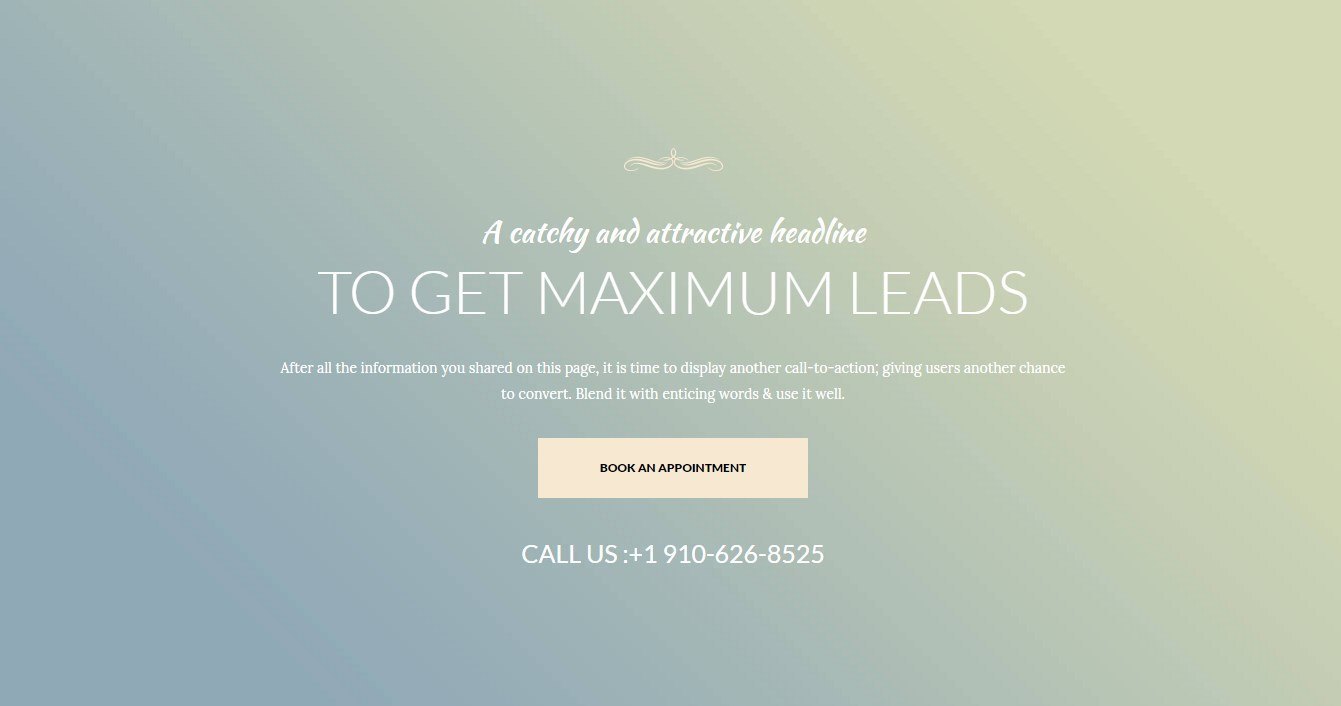 Call to action on Beauty parlour page template