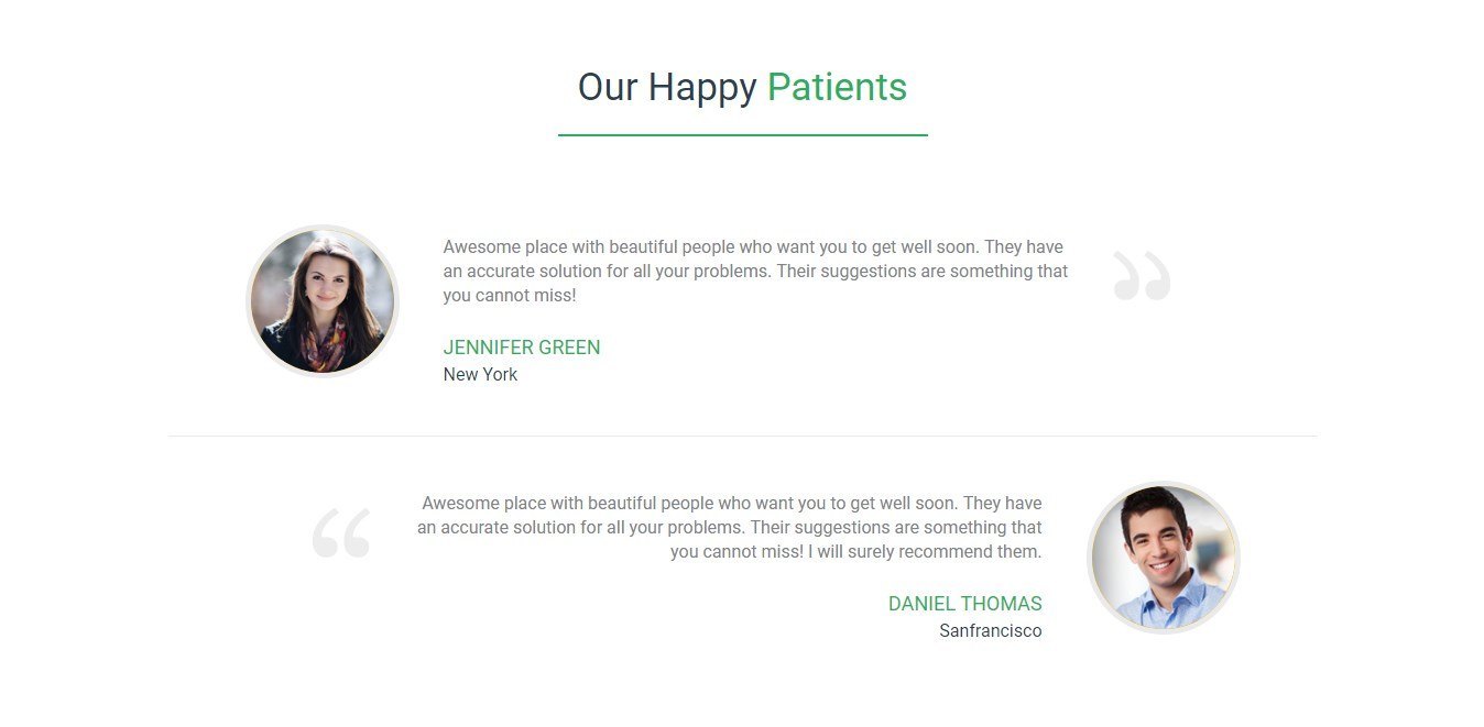 Dentist Page Template Testimonial Section