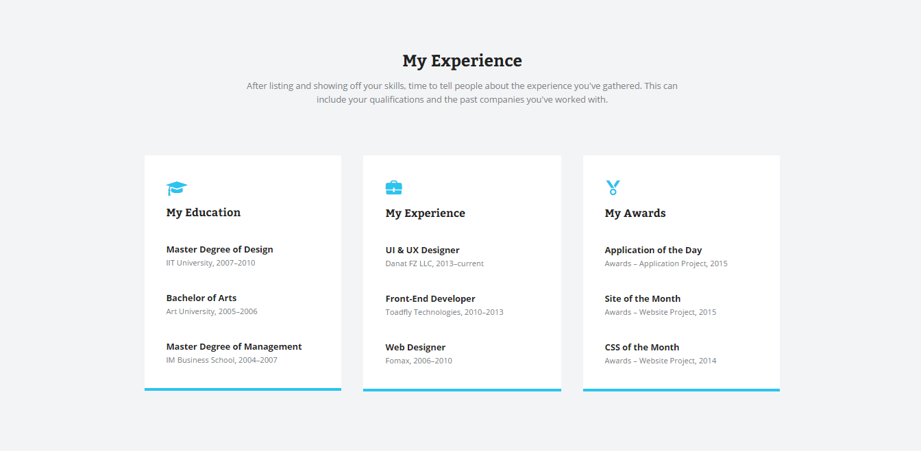 Personal Resume Page Template Experience Section