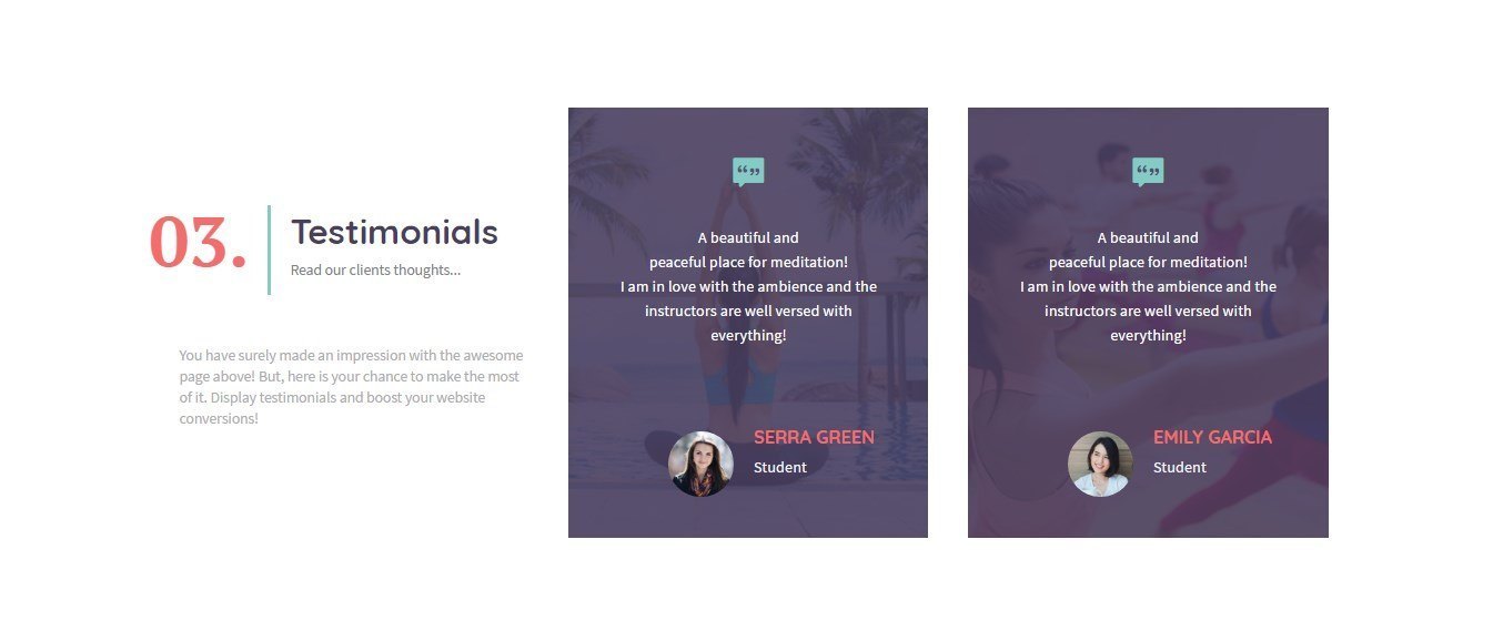 Yoga Page Template Testimonial