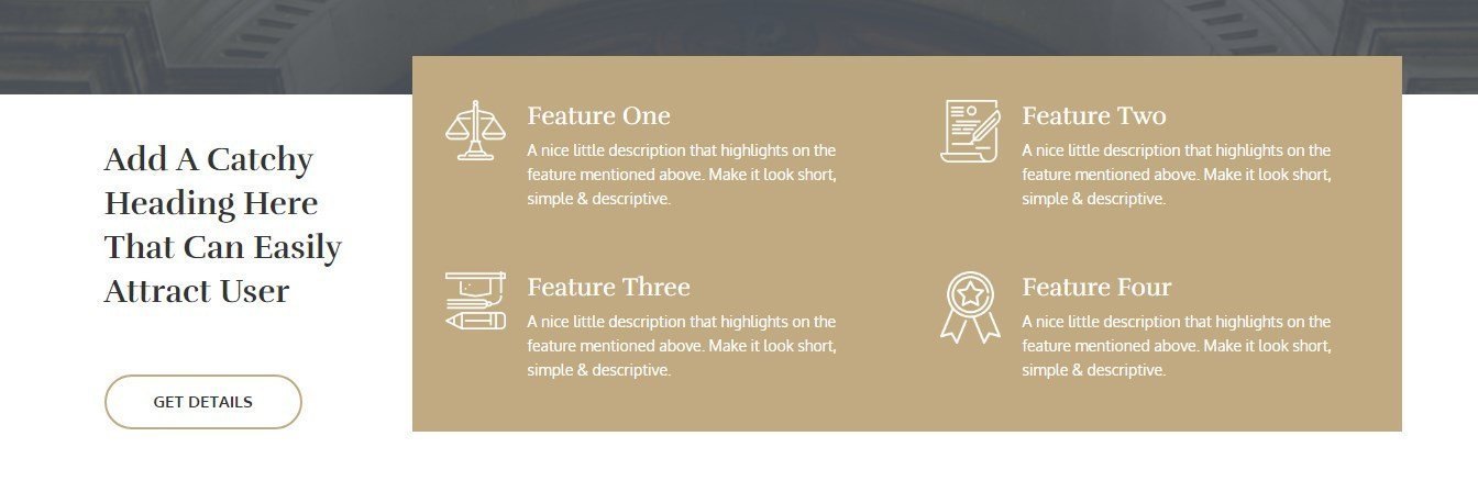 Law Agency Page Template Features 2