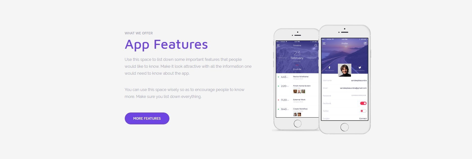Mobile App Page Template Features