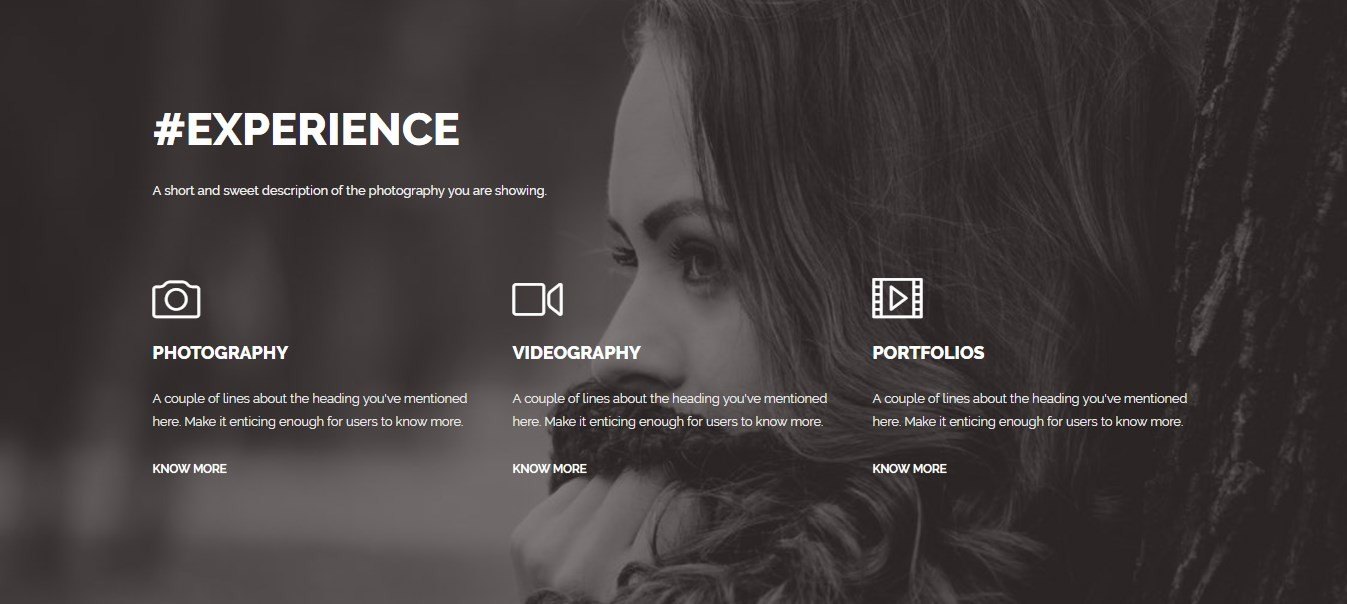Photographer Page Template Experience 4