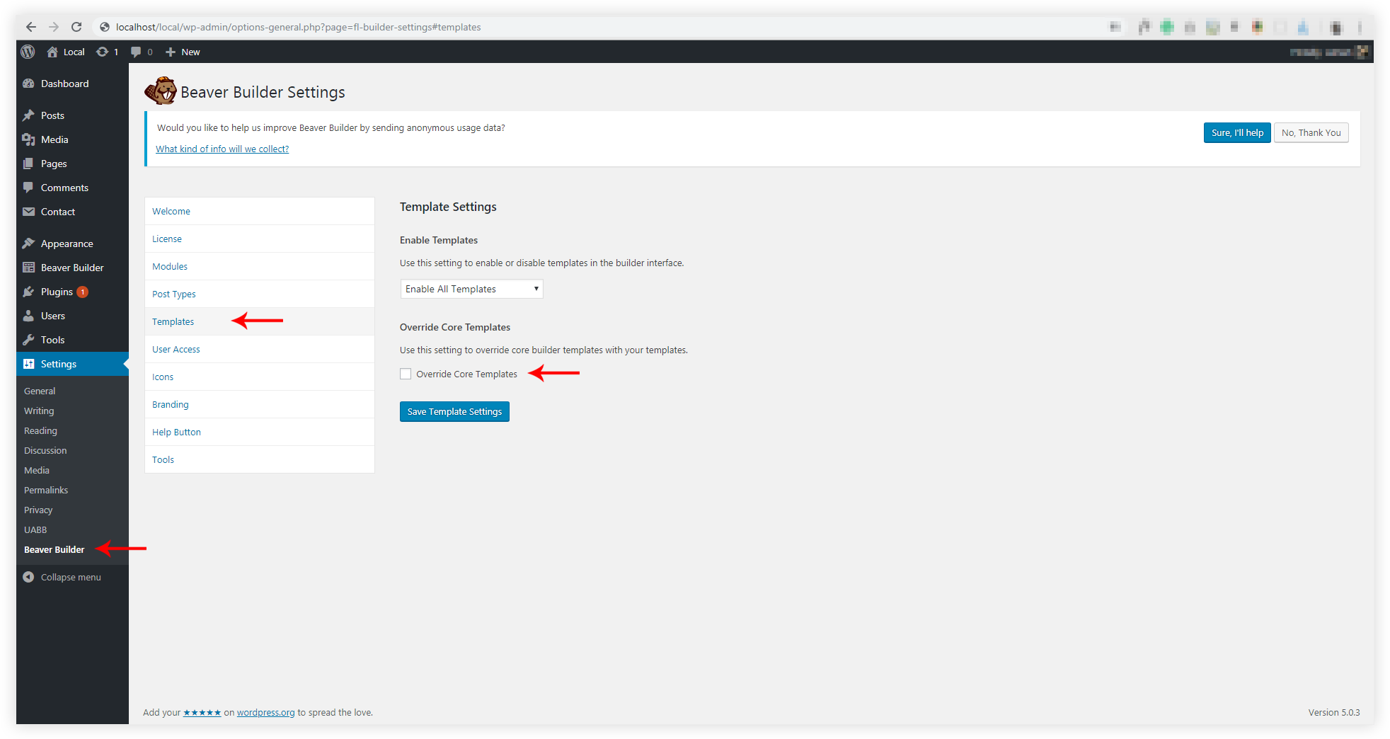 override core templates