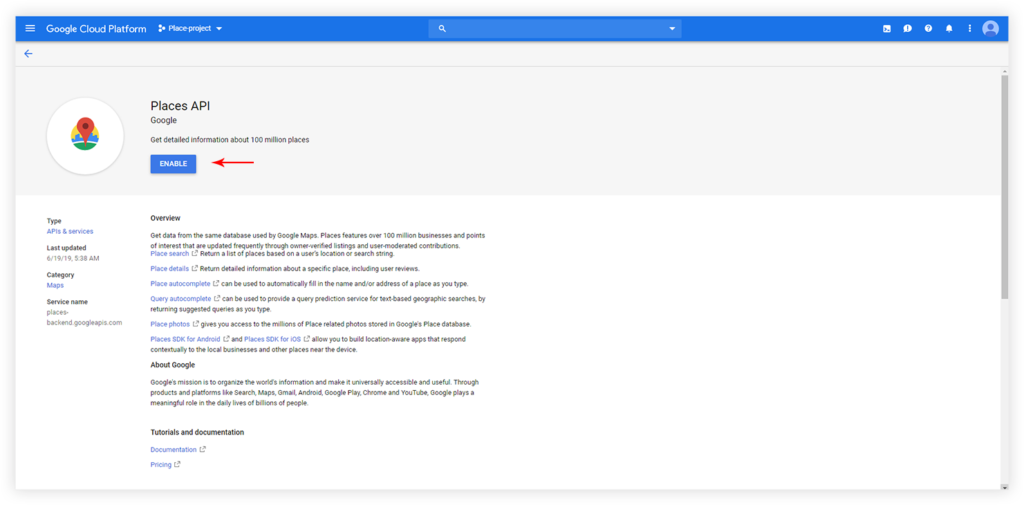 Enable Places API 1024x505